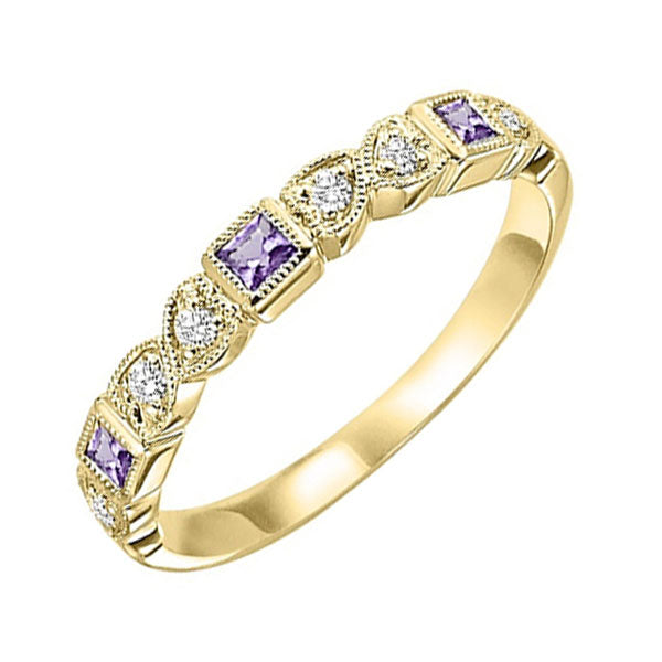 14Kt Yellow Gold Diamond (1/12Ctw) & Amethyst (1/6 Ctw) Ring