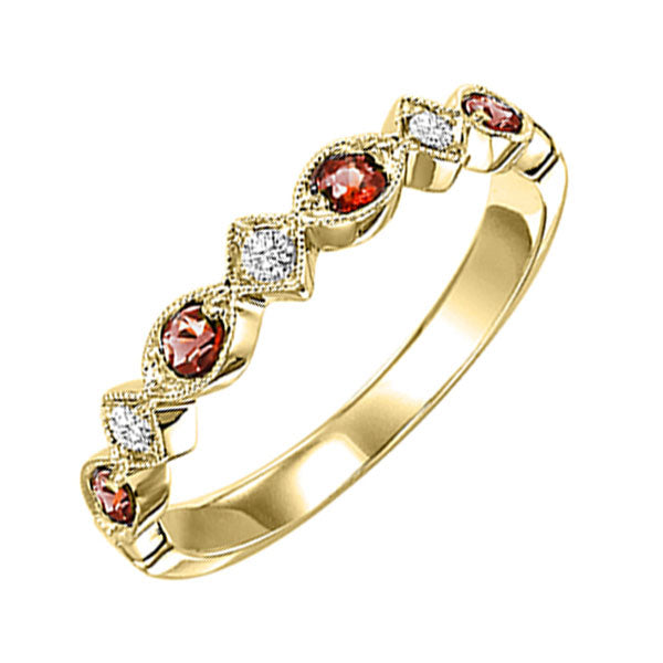 14Kt Yellow Gold Diamond (1/20Ctw) & Garnet (1/6 Ctw) Ring