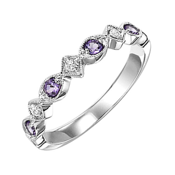 14Kt White Gold Diamond (1/20Ctw) & Amethyst (1/6 Ctw) Ring