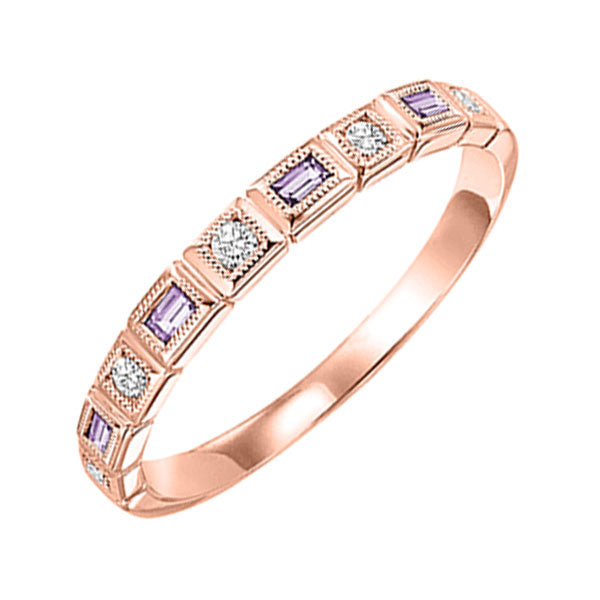 10Kt Rose Gold Diamond (1/12Ctw) & Syn Alexandrite (1/8 Ctw) Ring