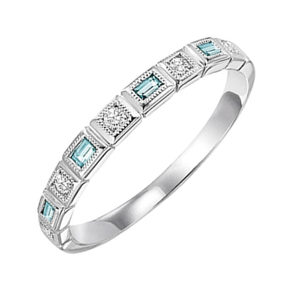 14Kt White Gold Diamond (1/12Ctw) & Aquamarine (1/10 Ctw) Ring