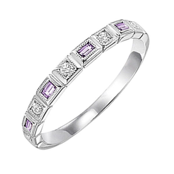 14Kt White Gold Diamond (1/10Ctw) & Syn Alexandrite (1/8 Ctw) Ring