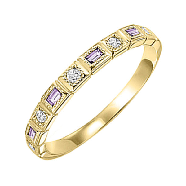 14Kt Yellow Gold Diamond (1/10Ctw) & Syn Alexandrite (1/8 Ctw) Ring