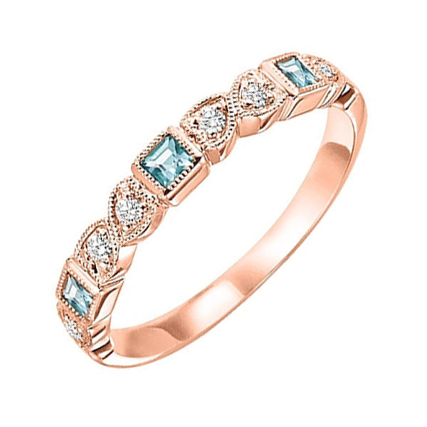 14Kt Rose Gold Diamond (1/12Ctw) & Aquamarine (1/8 Ctw) Ring