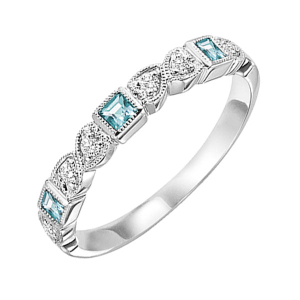 14Kt White Gold Diamond (1/12Ctw) & Aquamarine (1/8 Ctw) Ring