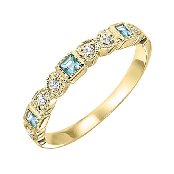 14Kt Yellow Gold Diamond (1/12Ctw) & Aquamarine (1/8 Ctw) Ring