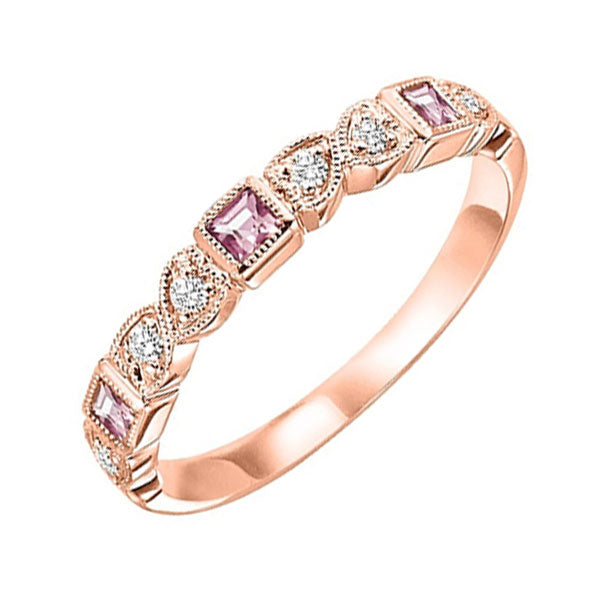 14Kt Rose Gold Diamond (1/10 Ctw) & Syn Alexandrite (1/6 Ctw) Ring