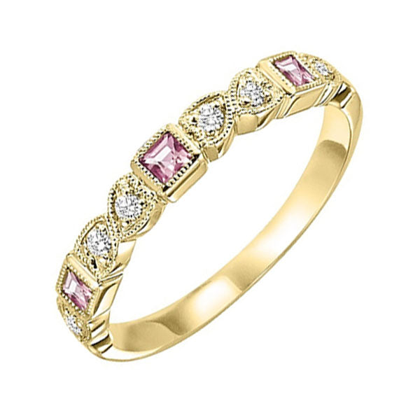 14Kt Yellow Gold Diamond (1/10Ctw) & Syn Alexandrite (1/6 Ctw) Ring