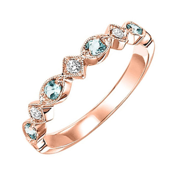 14Kt Rose Gold Diamond (1/20Ctw) & Aquamarine (1/6 Ctw) Ring