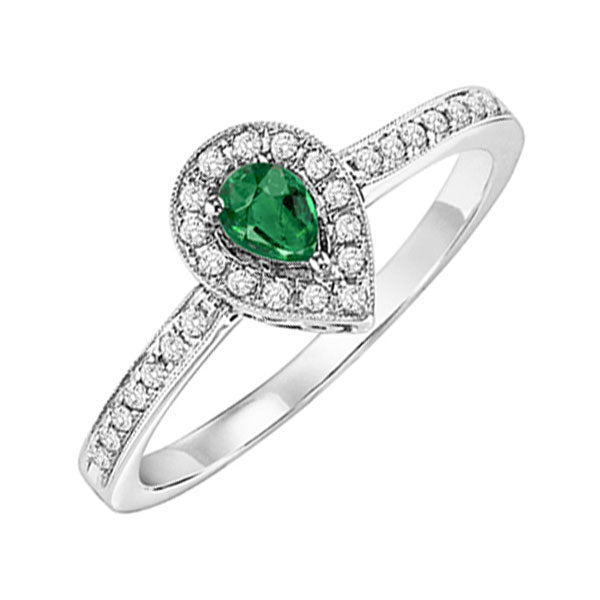 14Kt White Gold Diamond (1/6Ctw) & Emerald (1/8 Ctw) Ring