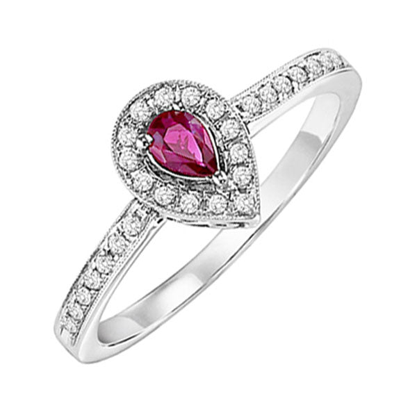 14Kt White Gold Diamond (1/6Ctw) & Ruby (1/6 Ctw) Ring