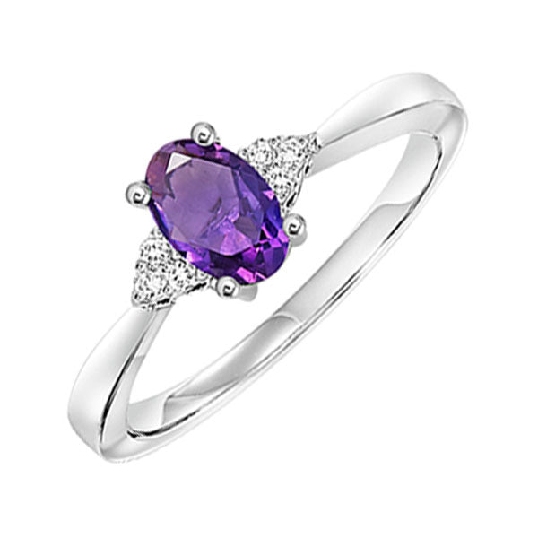 10Kt White Gold Diamond (1/20Ctw) & Amethyst (1/2 Ctw) Ring