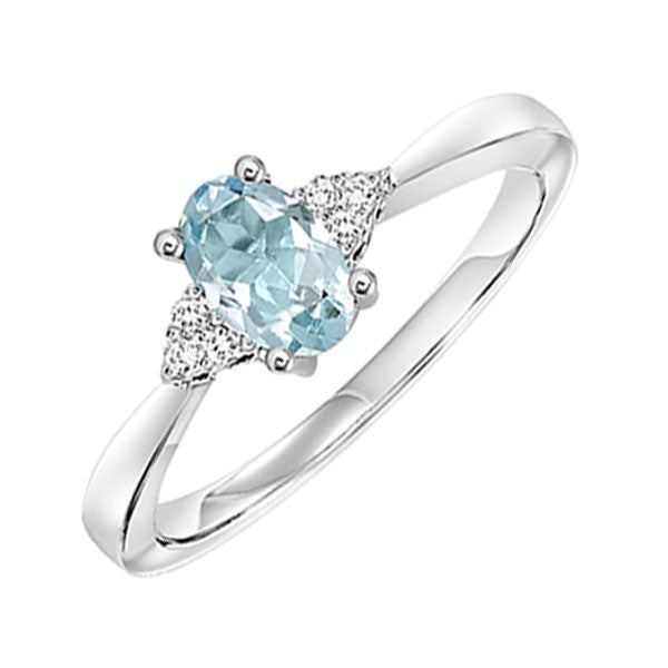 10Kt White Gold Diamond (1/20Ctw) & Aquamarine (3/8 Ctw) Ring