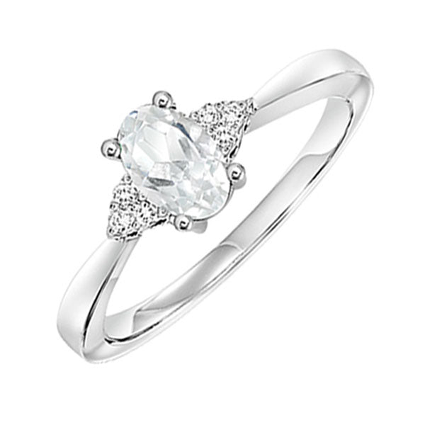 10Kt White Gold Diamond (1/20Ctw) & White Topaz (1/2 Ctw) Ring