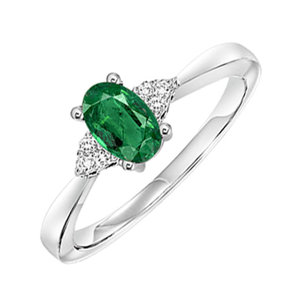 10Kt White Gold Diamond (1/20Ctw) & Emerald (1/2 Ctw) Ring