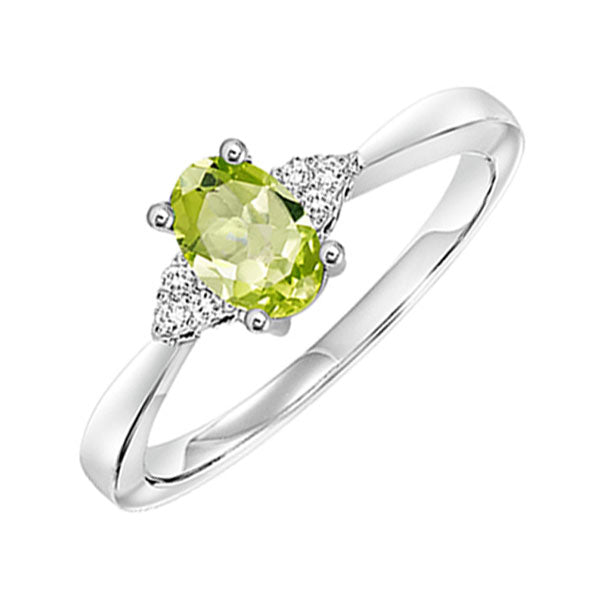 10Kt White Gold Diamond (1/20Ctw) & Peridot (1/2 Ctw) Ring