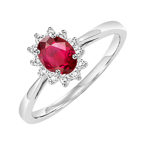 14Kt White Gold Diamond (1/5Ctw) & Ruby (1/2 Ctw) Ring