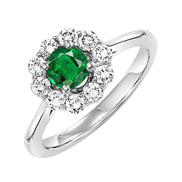 14Kt White Gold Diamond (1/2Ctw) & Emerald (3/8 Ctw) Ring