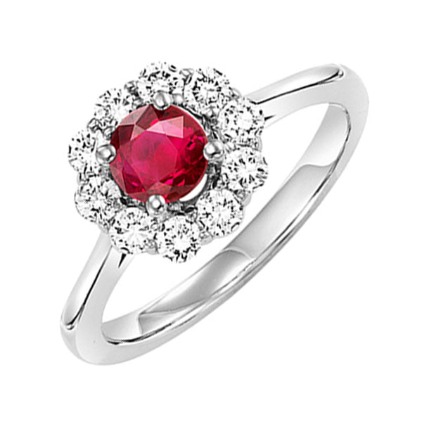 14Kt White Gold Diamond (1/2Ctw) & Ruby (1/2 Ctw) Ring