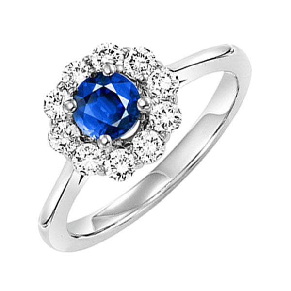 14Kt White Gold Diamond (1/2Ctw) & Sapphire (1/2 Ctw) Ring