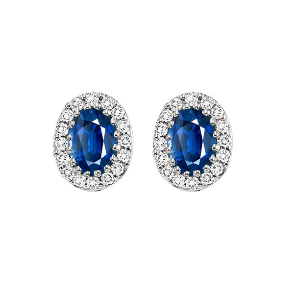 14Kt White Gold Diamond (1/5Ctw) & Sapphire (7/8 Ctw) Earring