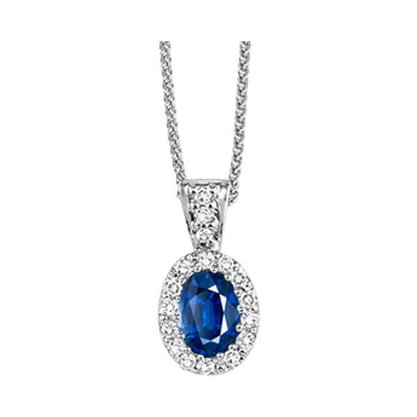 14Kt White Gold Diamond (1/10Ctw) & Sapphire (1/2 Ctw) Pendant