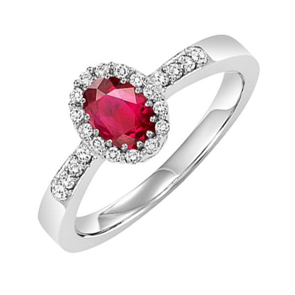 14Kt White Gold Diamond (1/8Ctw) & Ruby (5/8 Ctw) Ring