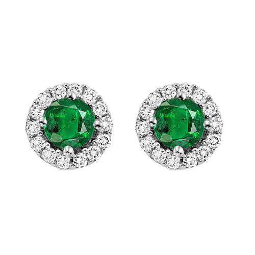 14Kt White Gold Diamond (1/8Ctw) & Emerald (1/3 Ctw) Earring