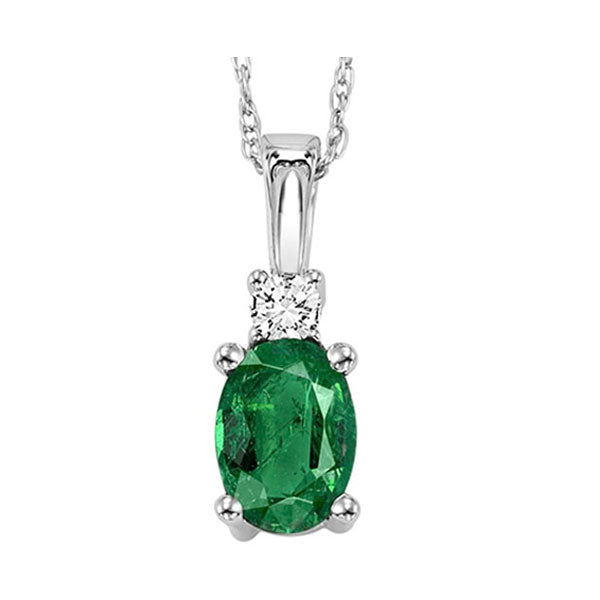 14Kt White Gold Diamond (1/20Ctw) & Emerald (3/8 Ctw) Pendant