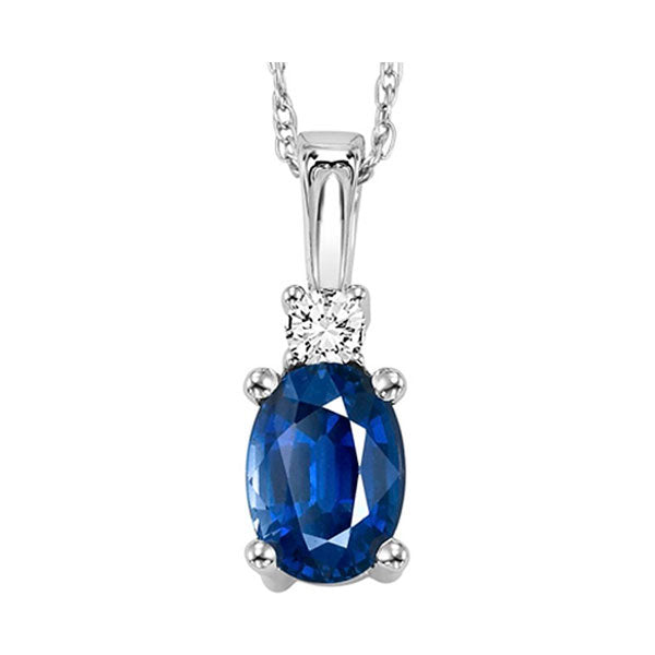 14Kt White Gold Diamond (1/20Ctw) & Sapphire (5/8 Ctw) Pendant