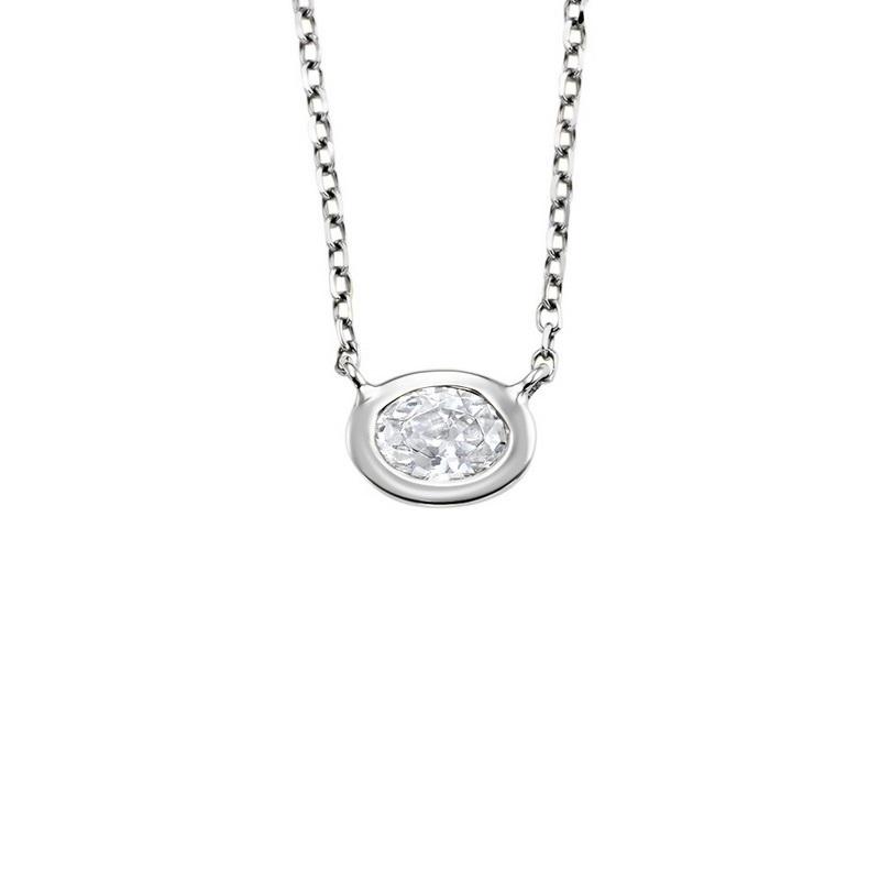 14K White Gold Diamond Oval Pendant 1/10 ct