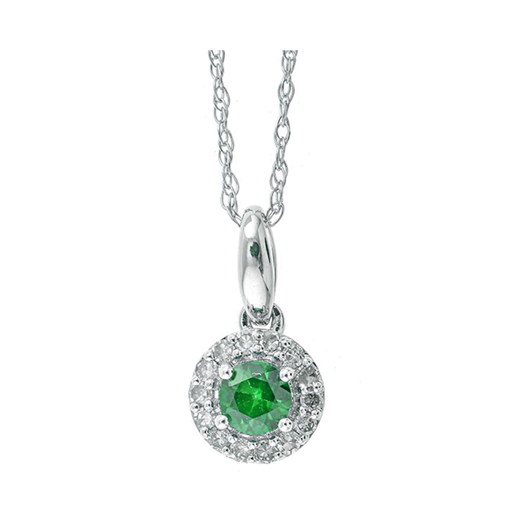 10Kt White Gold Diamond 1/12Ctw & Emerald 1/5Ctw Pendant