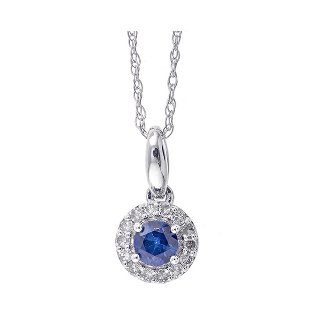 10Kt White Gold Diamond 1/12Ctw & Sapphire 1/5Ctw Pendant