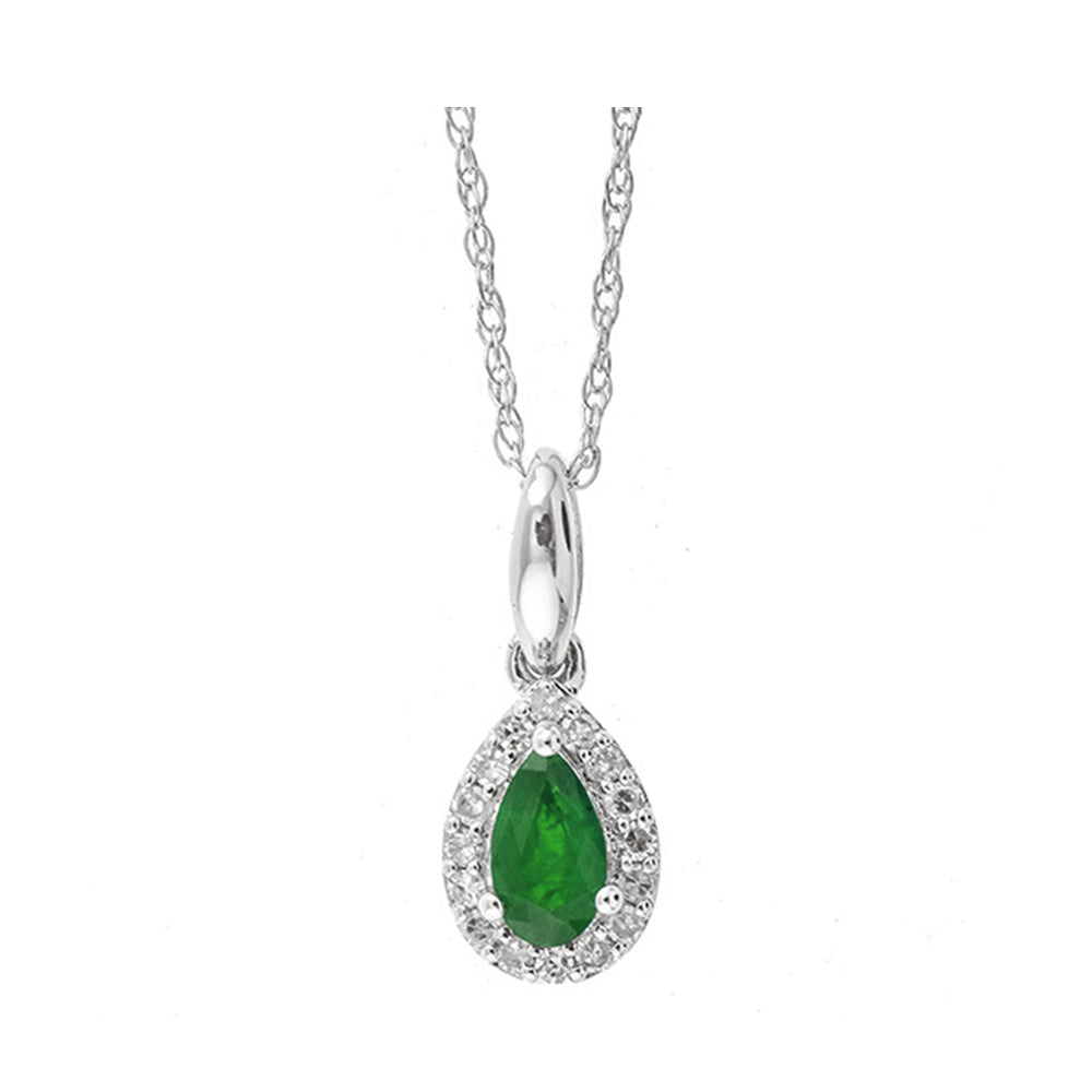 10Kt White Gold Diamond 1/20Ctw & Emerald 1/5Ctw Pendant