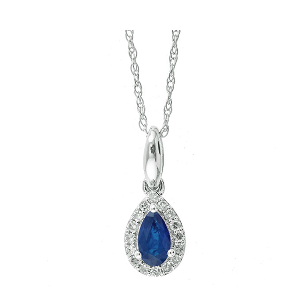 10Kt White Gold Diamond 1/20Ctw & Sapphire 1/5Ctw Pendant