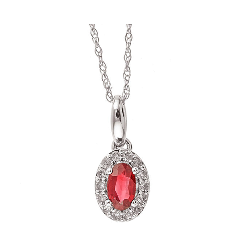 10Kt White Gold Diamond 1/10Ctw & Ruby 1/3Ctw Pendant