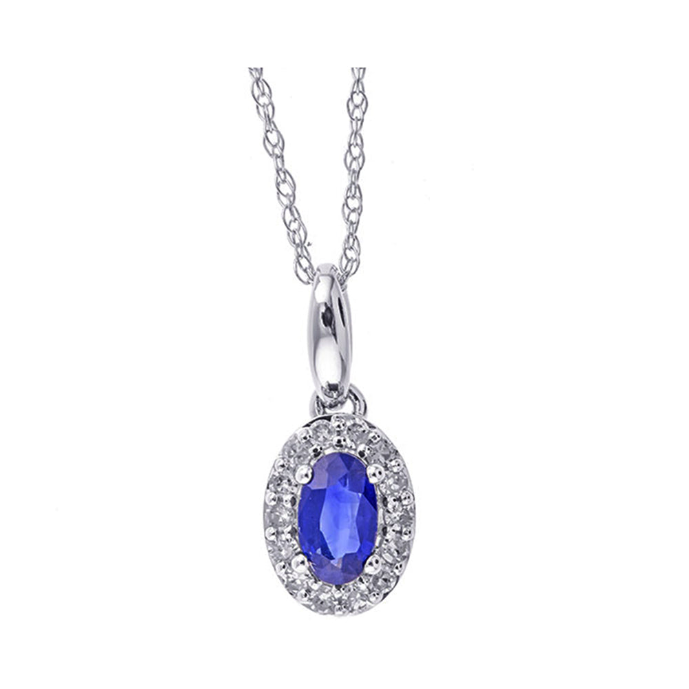 10Kt White Gold Diamond 1/10Ctw & Sapphire 1/3Ctw Pendant