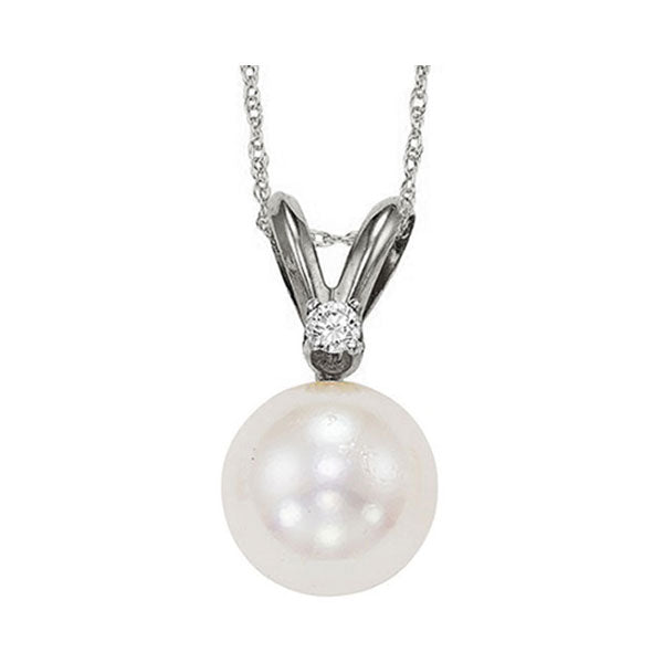 14Kt White Gold Diamond (1/50Ctw) & Pearl (1/2 Ctw) Pendant