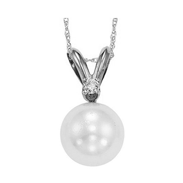 14Kt White Gold Diamond (1/50Ctw) & Pearl (1/2 Ctw) Pendant