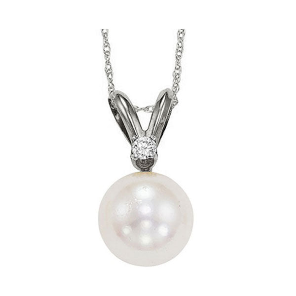 14Kt White Gold Diamond (1/50Ctw) & Pearl (1/2 Ctw) Pendant