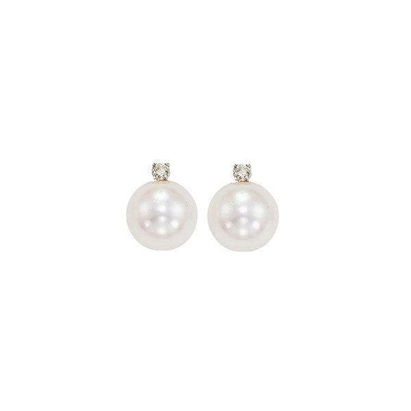 14Kt White Gold Diamond (1/20Ctw) & Pearl (1 Ctw) Earring