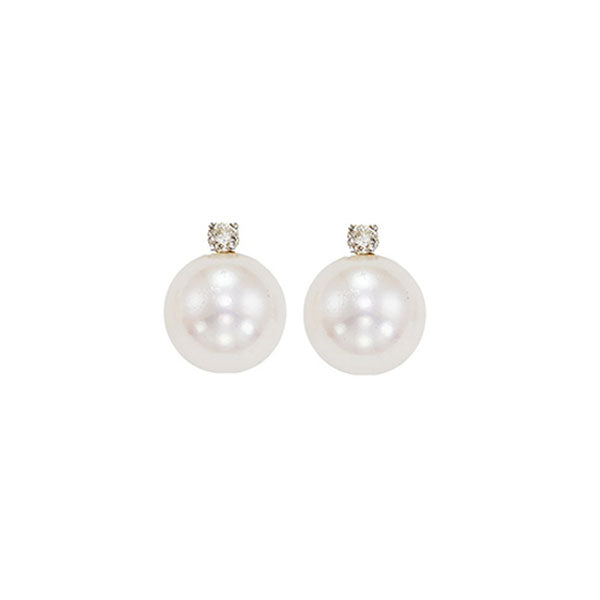 14Kt White Gold Diamond (1/20Ctw) & Pearl (1 Ctw) Earring