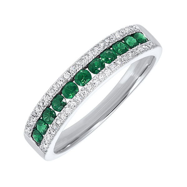 14Kt White Gold Diamond (1/8Ctw) & Emerald (1/2 Ctw) Ring