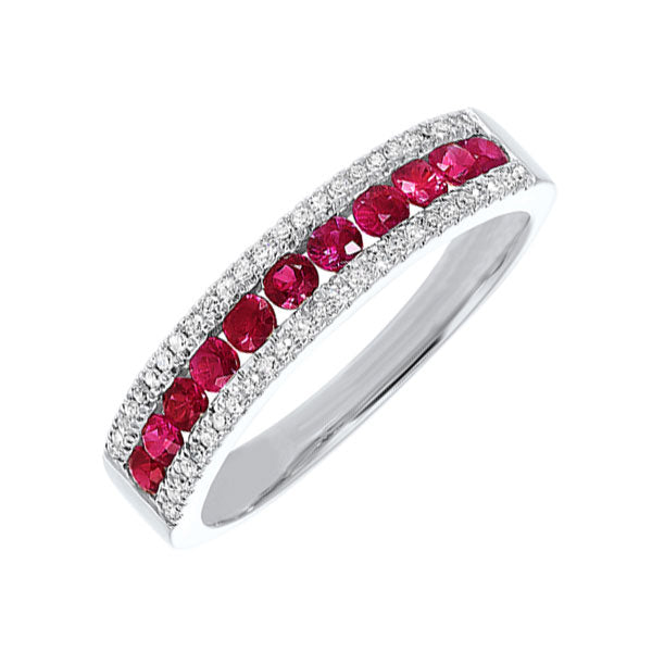 14Kt White Gold Diamond (1/8Ctw) & Ruby (1/2 Ctw) Ring