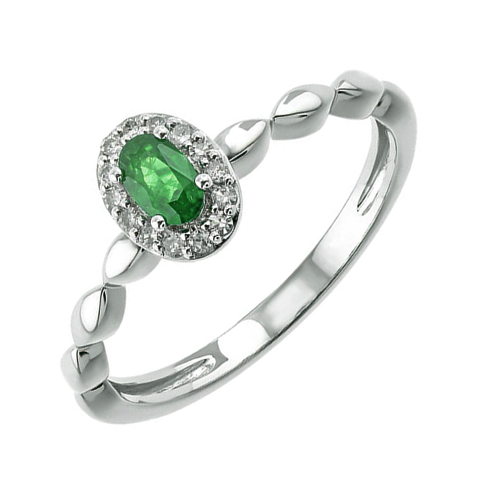 10Kt White Gold Diamond 1/12Ctw & Emerald 1/3Ctw Ring