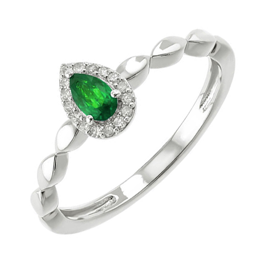 10Kt White Gold Diamond 1/20Ctw & Emerald 1/4Ctw Ring