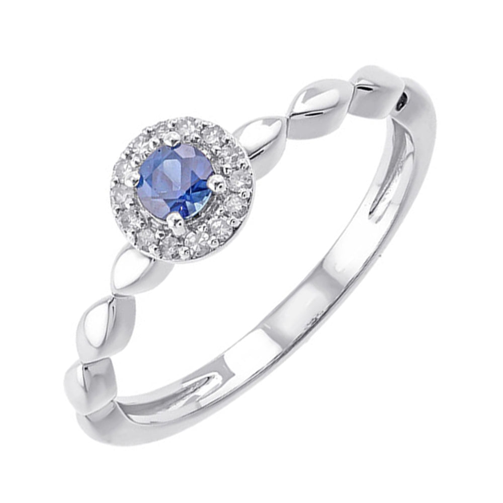 10Kt White Gold Diamond 1/12Ctw & Sapphire 1/5Ctw Ring