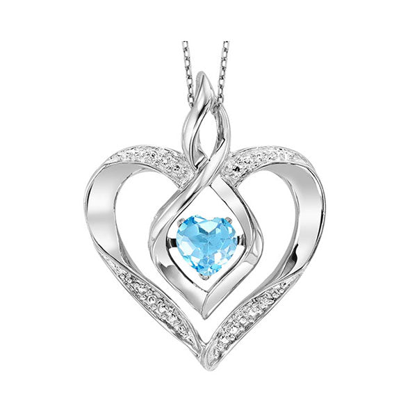 Silver Diamond (1/50 Ctw) & Createdblue Topaz (1/4 Ctw) Pendant