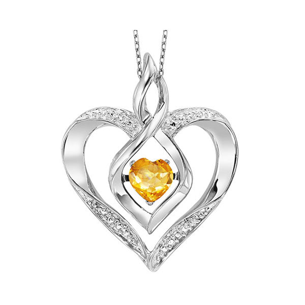 Silver Diamond (1/50 Ctw) & Created-Citrine (1/4 Ctw) Pendant