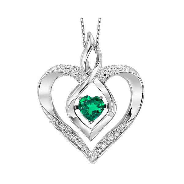 Silver Diamond (1/50 Ctw) & Created-Emerald (1/4 Ctw) Pendant